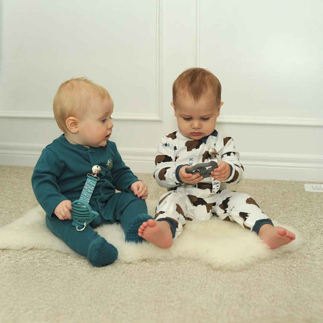 Malarkey Kids Teether & Tether Set - Sensory Teething Toy (Bear & Mountain) - Toyspry