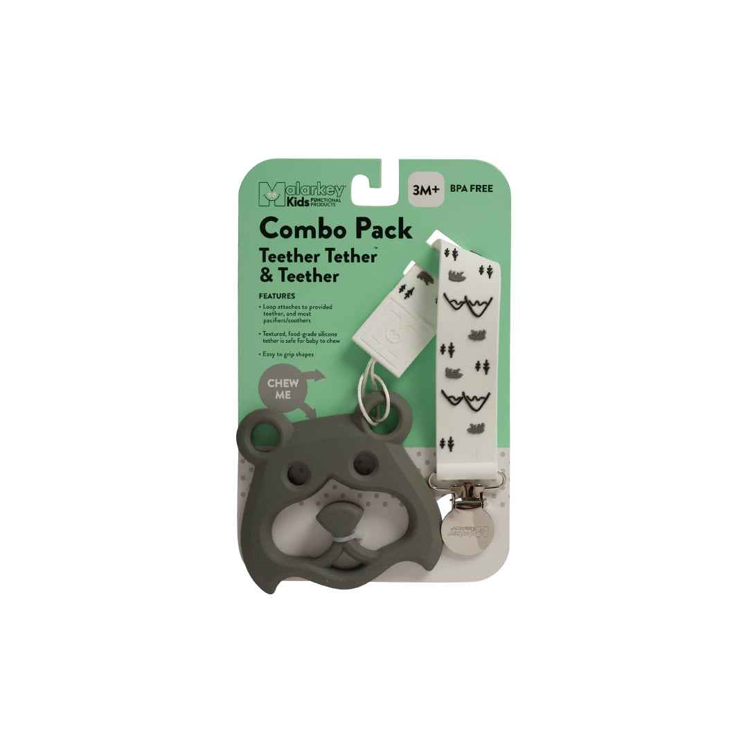 Malarkey Kids Teether & Tether Set - Sensory Teething Toy (Bear & Mountain) - Toyspry