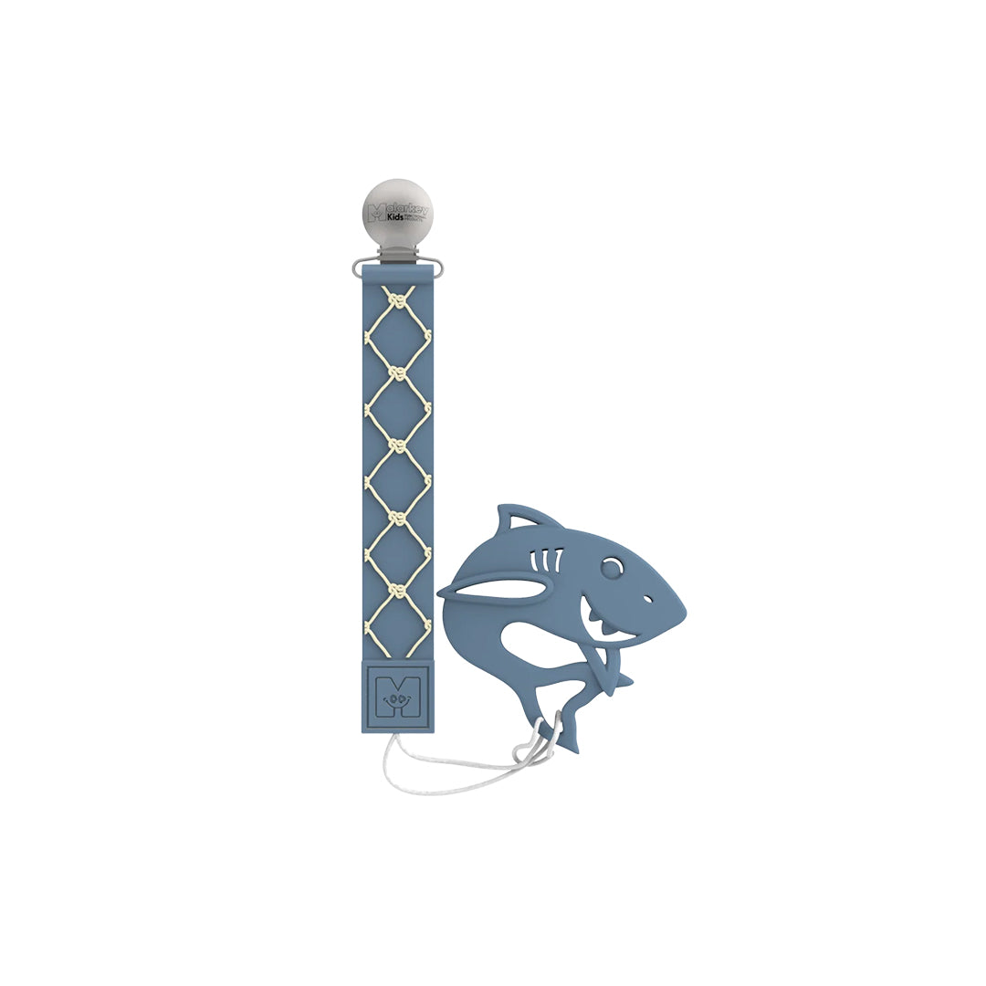 Malarkey Kids Teether & Tether Set - Sensory Teething Toy (Nautical Baby Shark)