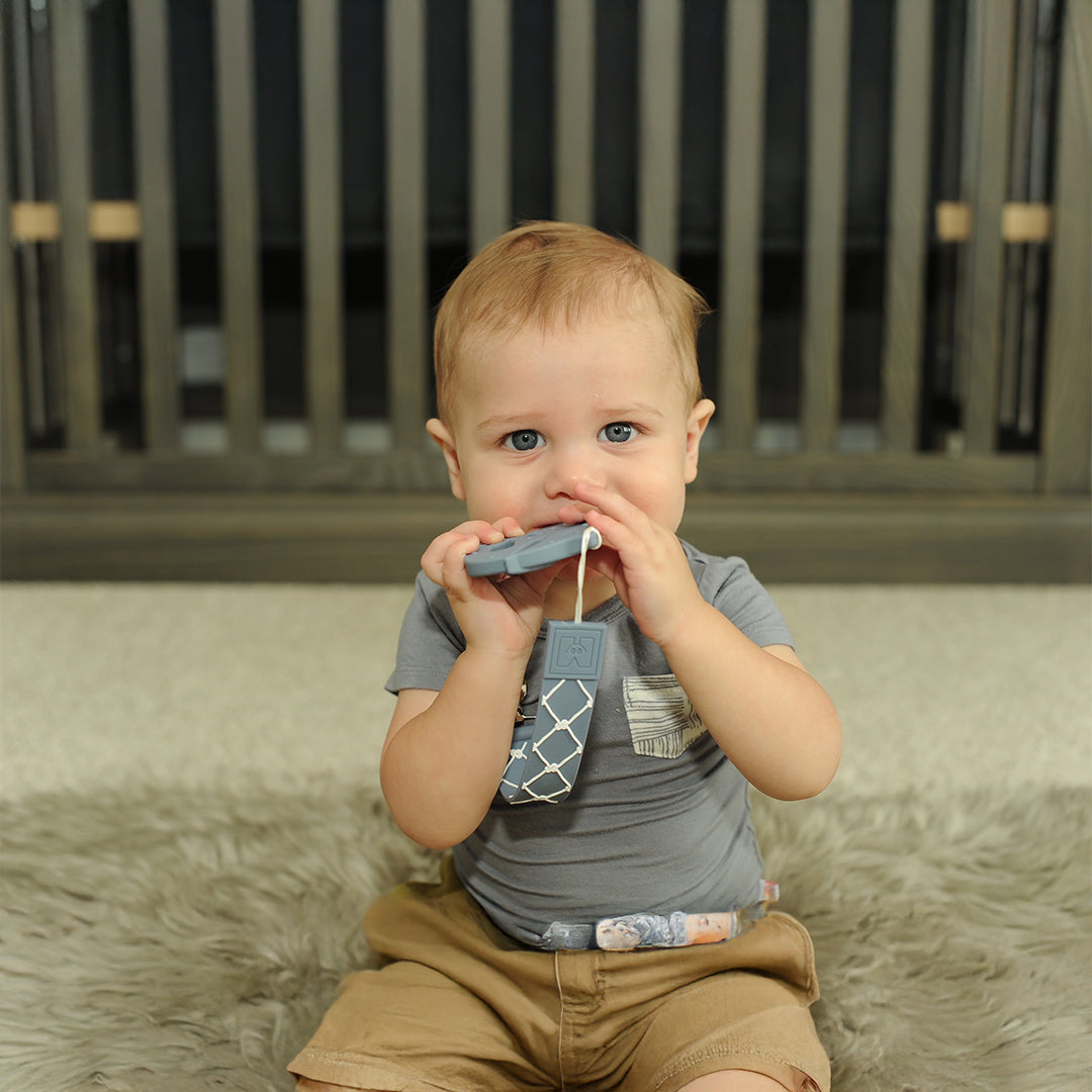 Malarkey Kids Teether & Tether Set - Sensory Teething Toy (Nautical Baby Shark)