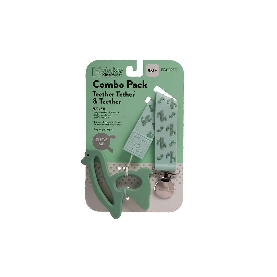 Malarkey Kids Teether & Tether Set - Sensory Teething Toy (Cactus Llama) - Toyspry