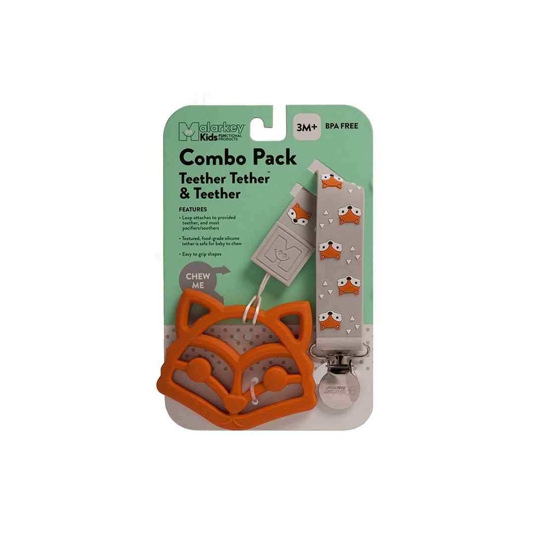 Malarkey Kids Teether & Tether Set - Sensory Teething Toy (Fox) - Toyspry