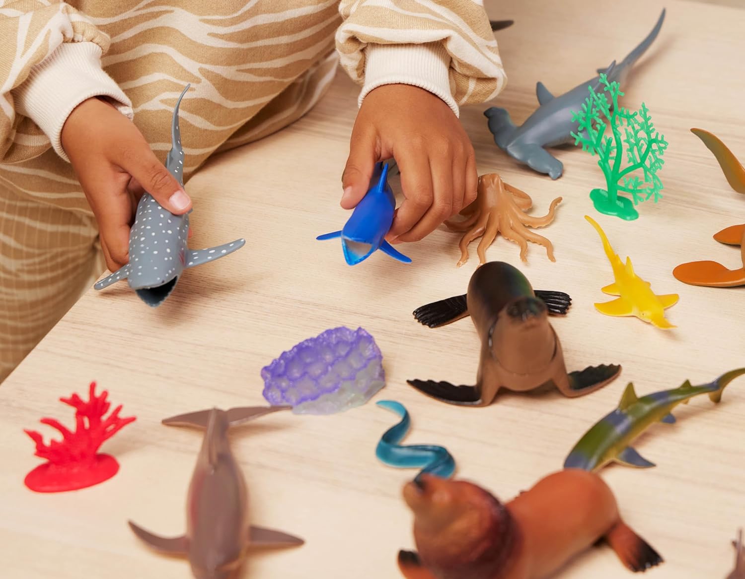 Terra Marine World Playset - 60 Piece Ocean Animal & Accessory Toy Set for Kids