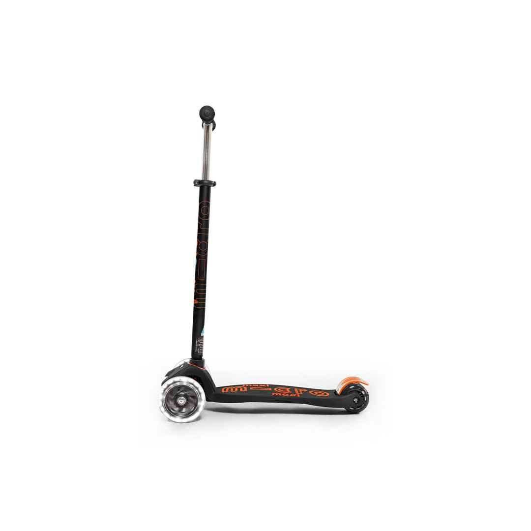 Micro Maxi Deluxe LED - 3-Wheel Kids Kick Scooter (Black/Orange) - Toyspry