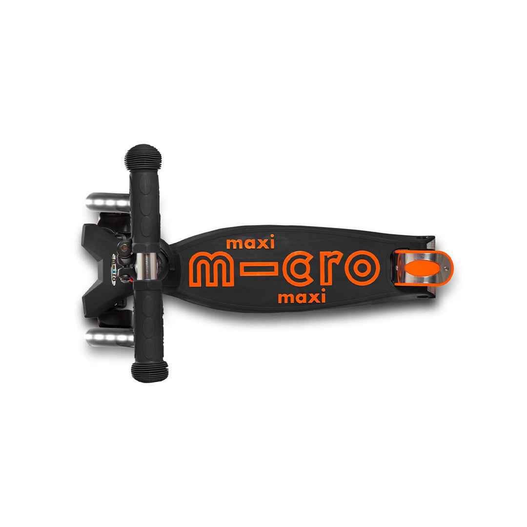 Micro Maxi Deluxe LED - 3-Wheel Kids Kick Scooter (Black/Orange) - Toyspry