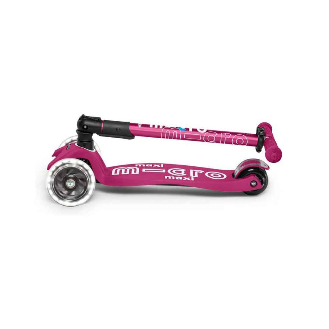 Micro Maxi Deluxe Foldable LED - 3-Wheel Kids Kick Scooter (Berry Red) - Toyspry