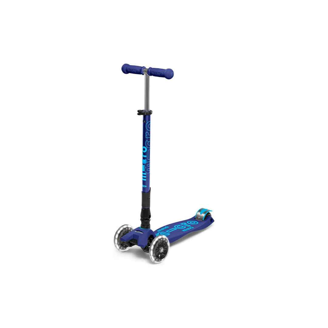 Micro Maxi Deluxe Foldable LED - 3-Wheel Kids Kick Scooter (Navy Blue) - Toyspry
