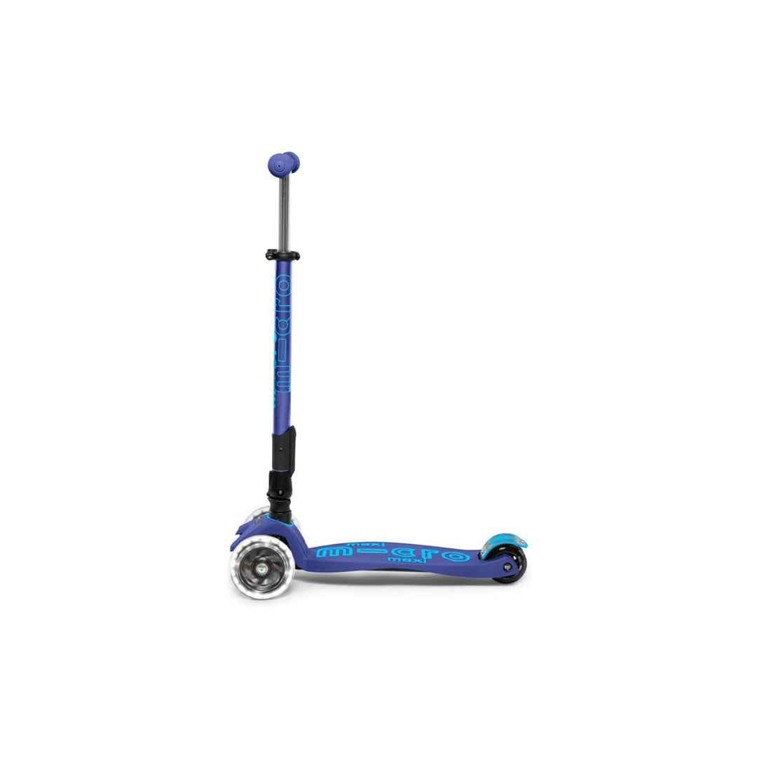 Micro Maxi Deluxe Foldable LED - 3-Wheel Kids Kick Scooter (Navy Blue) - Toyspry