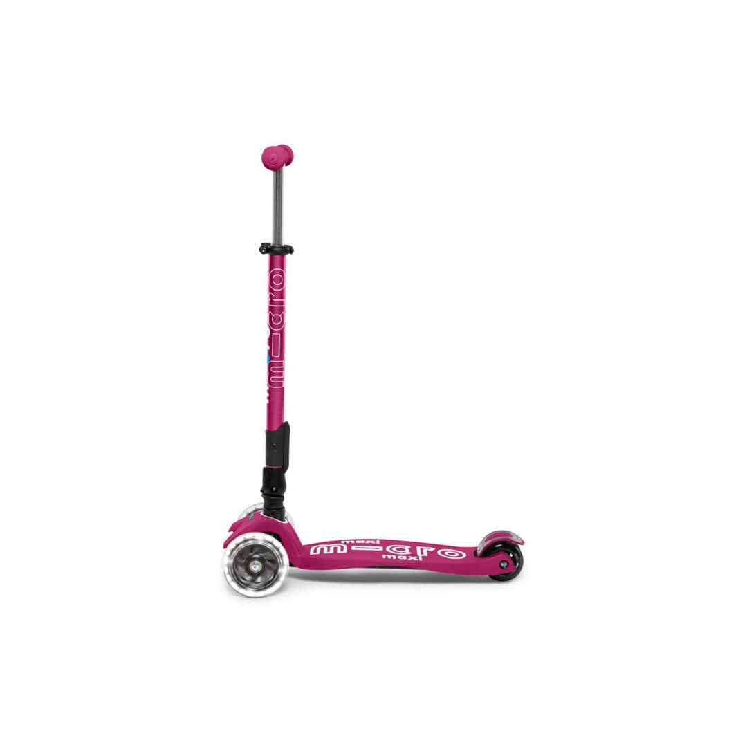Micro Maxi Deluxe Foldable LED - 3-Wheel Kids Kick Scooter (Berry Red) - Toyspry