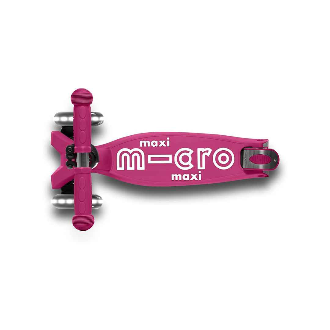 Micro Maxi Deluxe Foldable LED - 3-Wheel Kids Kick Scooter (Berry Red) - Toyspry