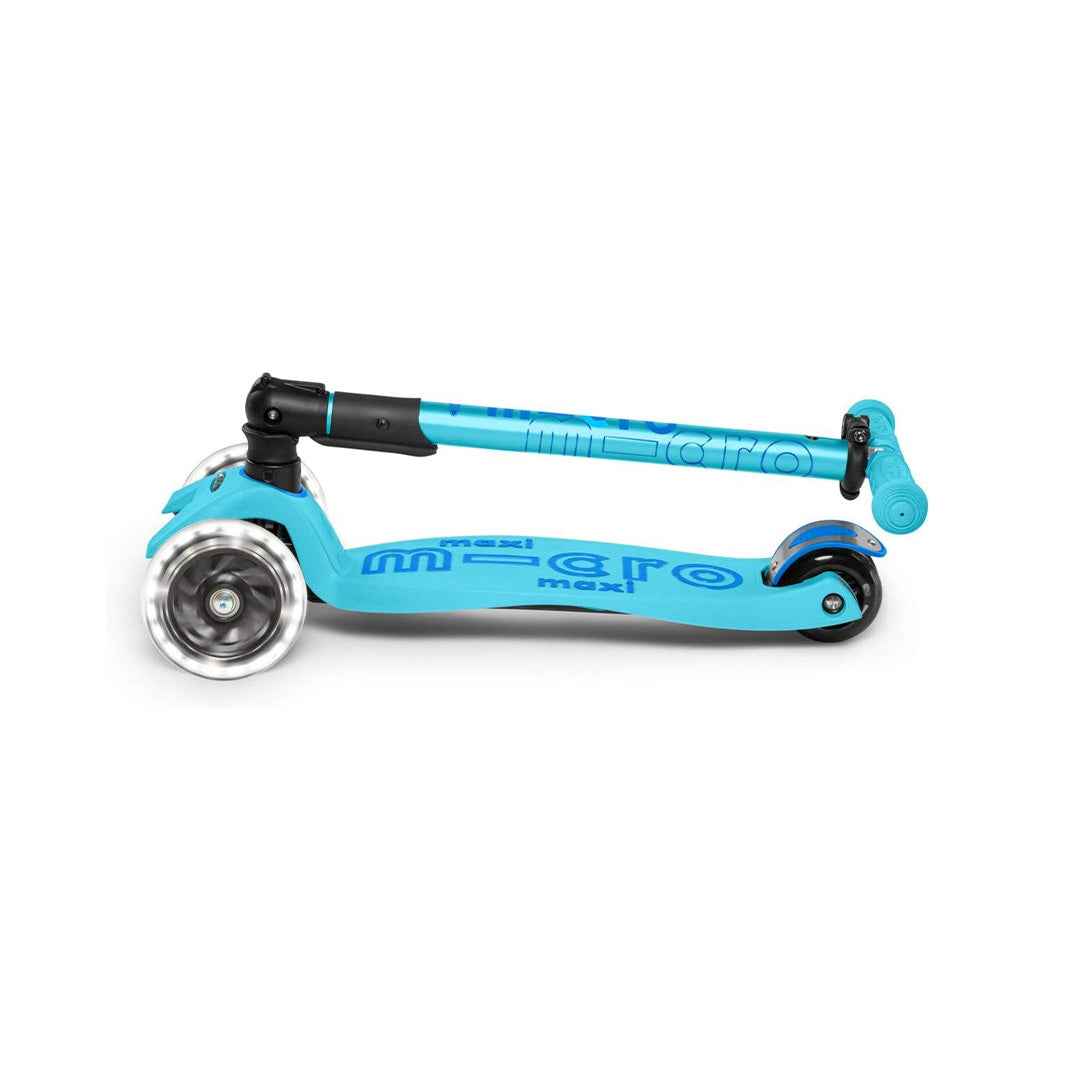 Micro Maxi Deluxe Foldable LED - 3-Wheel Kids Kick Scooter (Bright Blue)