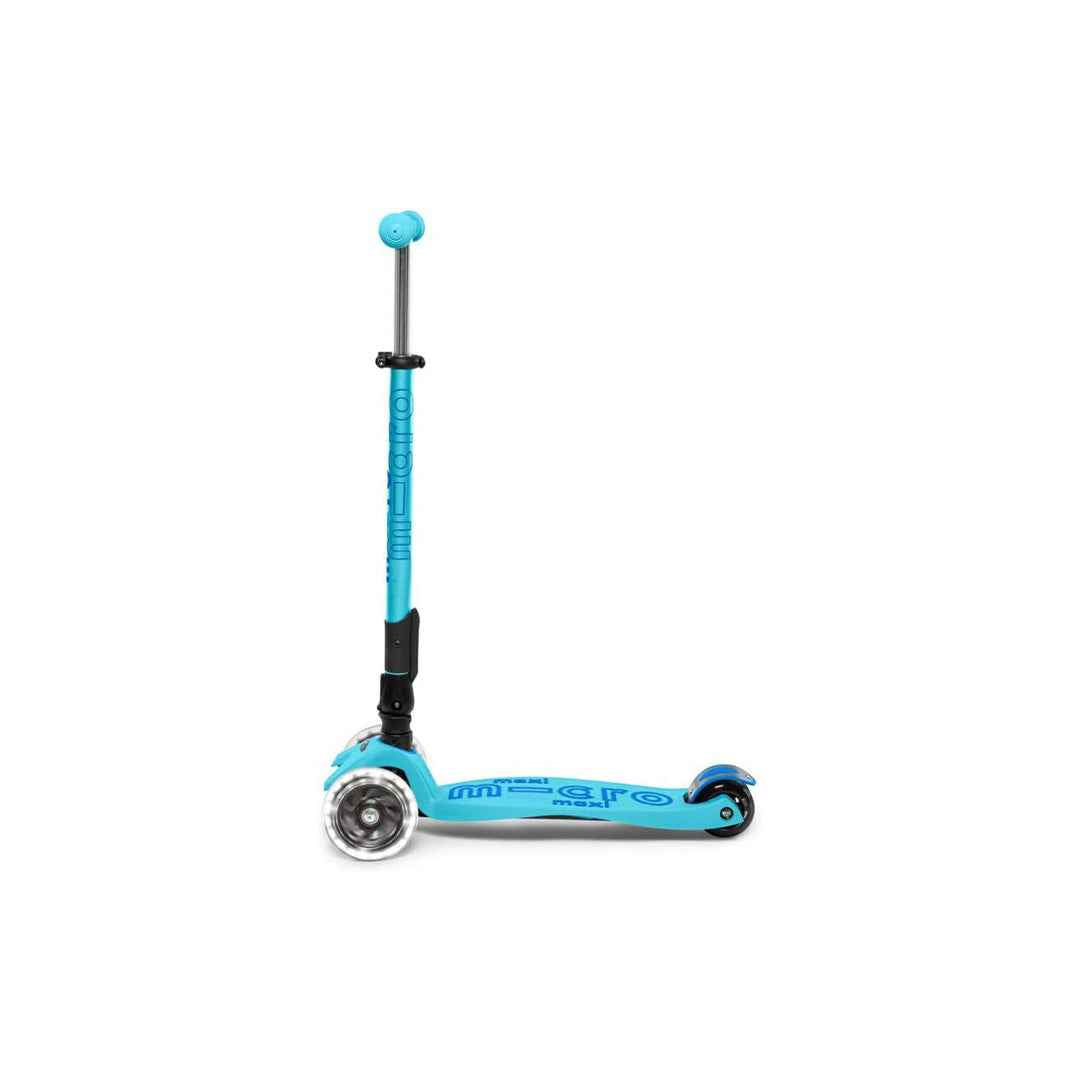 Micro Maxi Deluxe Foldable LED - 3-Wheel Kids Kick Scooter (Bright Blue) - Toyspry