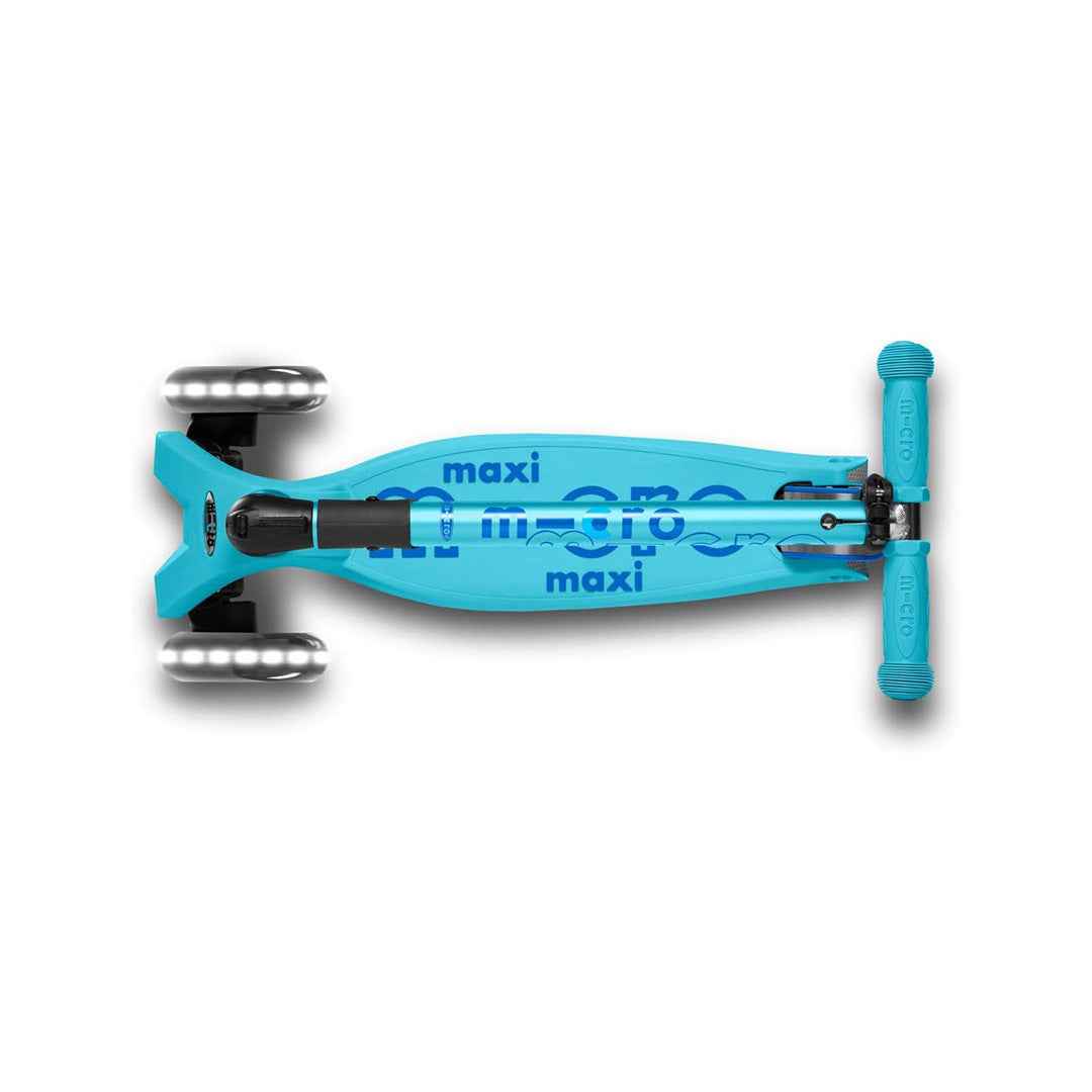 Micro Maxi Deluxe Foldable LED - 3-Wheel Kids Kick Scooter (Bright Blue)