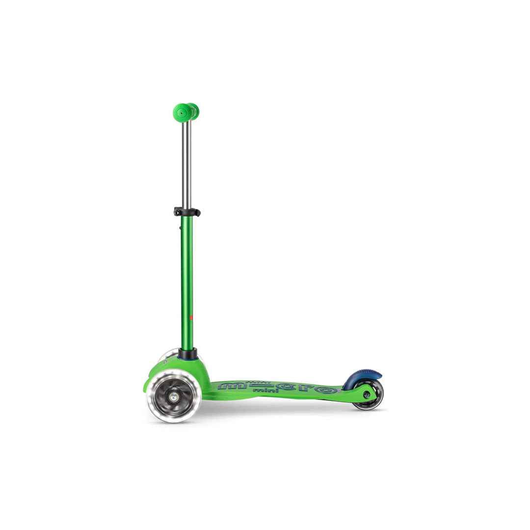 Micro Maxi Deluxe Foldable LED - 3-Wheel Kids Kick Scooter (Green) - Toyspry