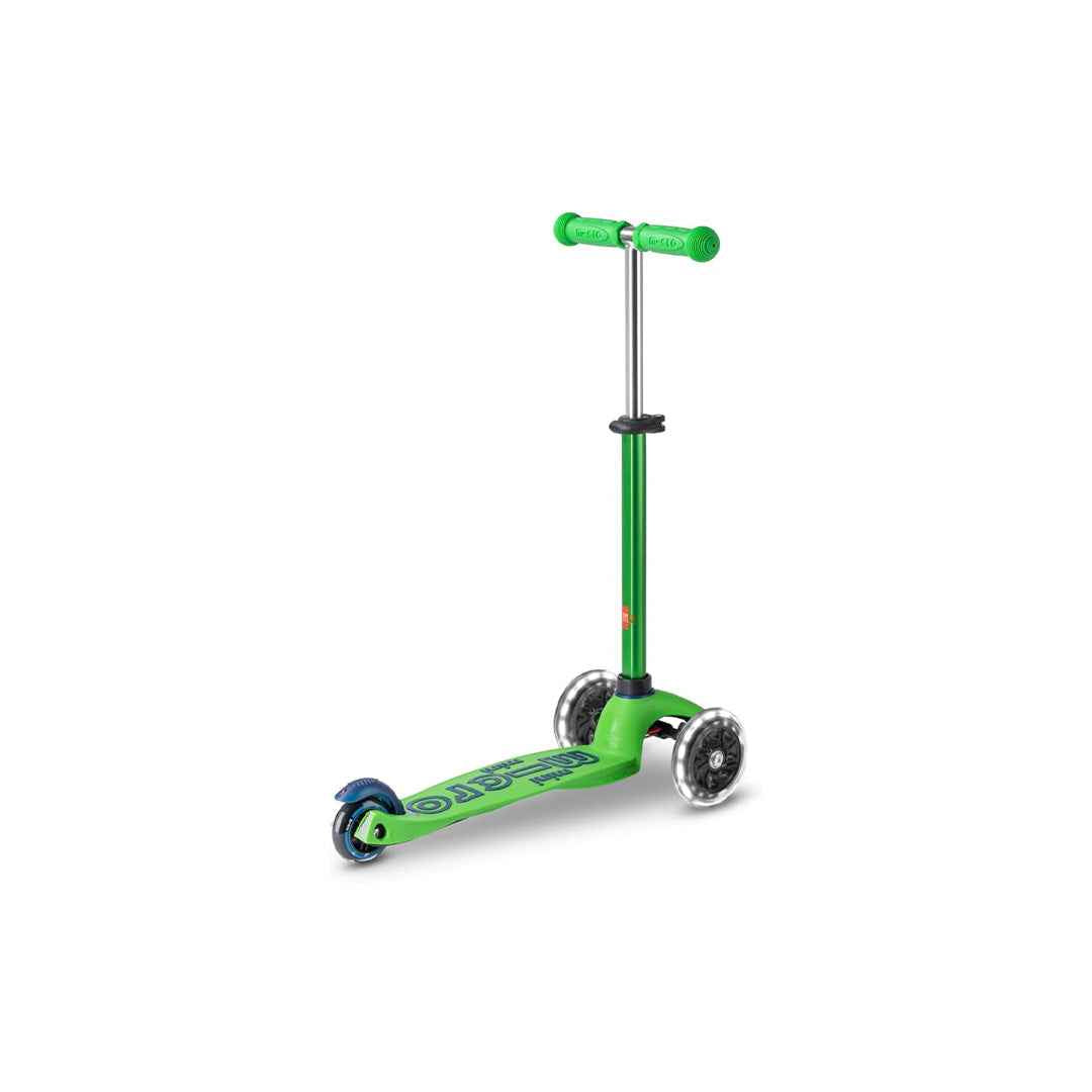 Micro Maxi Deluxe Foldable LED - 3-Wheel Kids Kick Scooter (Green) - Toyspry