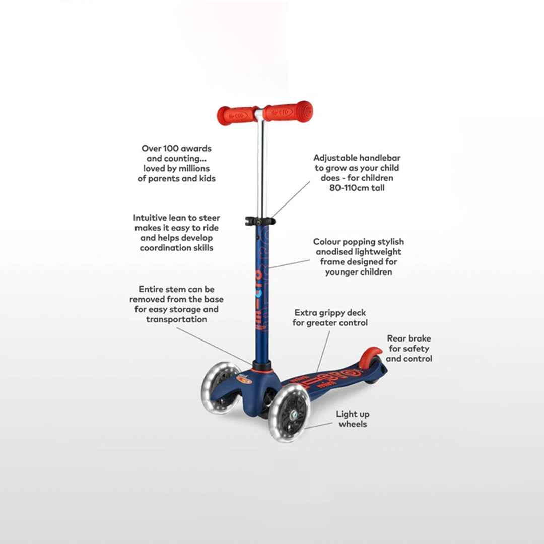 Micro Mini Deluxe - 3-Wheel Kids Kick Scooter (Navy Blue) - Toyspry