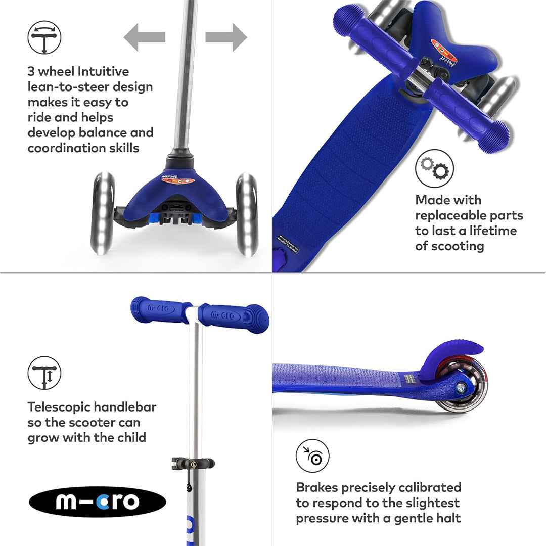 Micro Mini Plus LED - 3-Wheel Toddler Kick Scooter (Blue)
