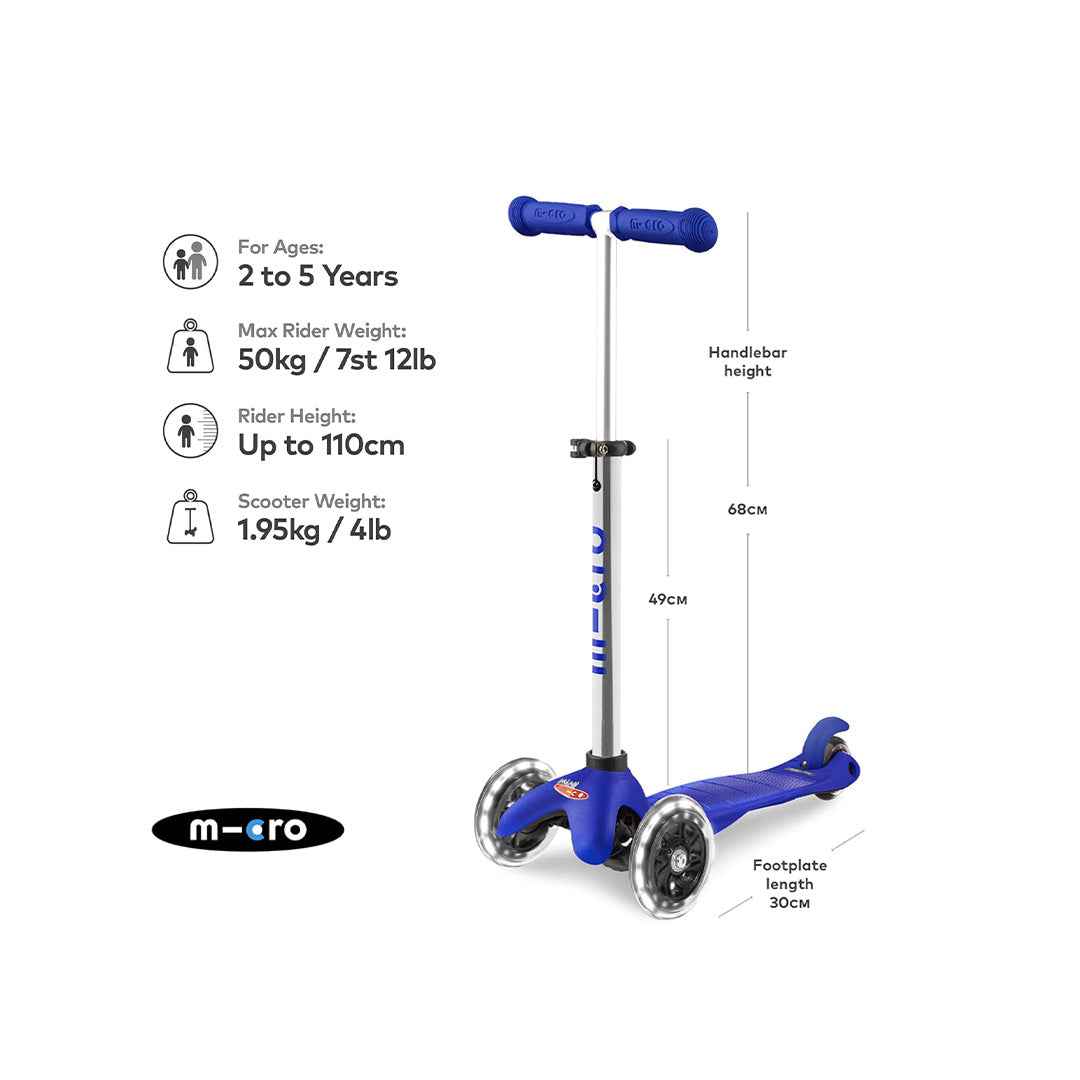 Micro Mini Plus LED - 3-Wheel Toddler Kick Scooter (Blue)