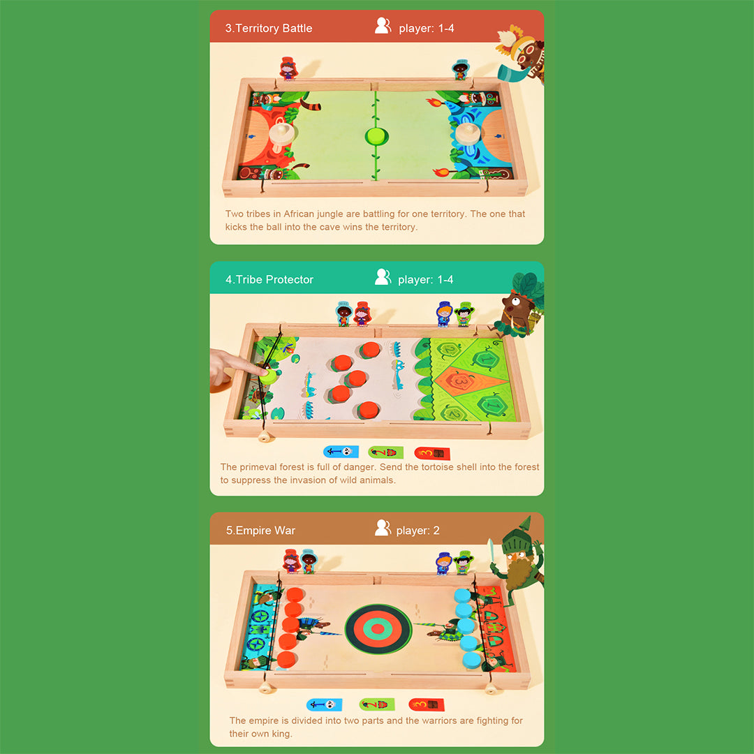 Preschool multi-functional tabletop carrom and chess components for creative activity toys.
