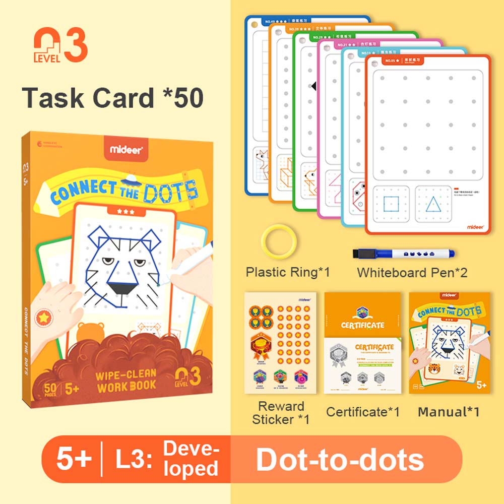 Preschool laminated tracking worksheets with dry-erase marker for activity toys.
