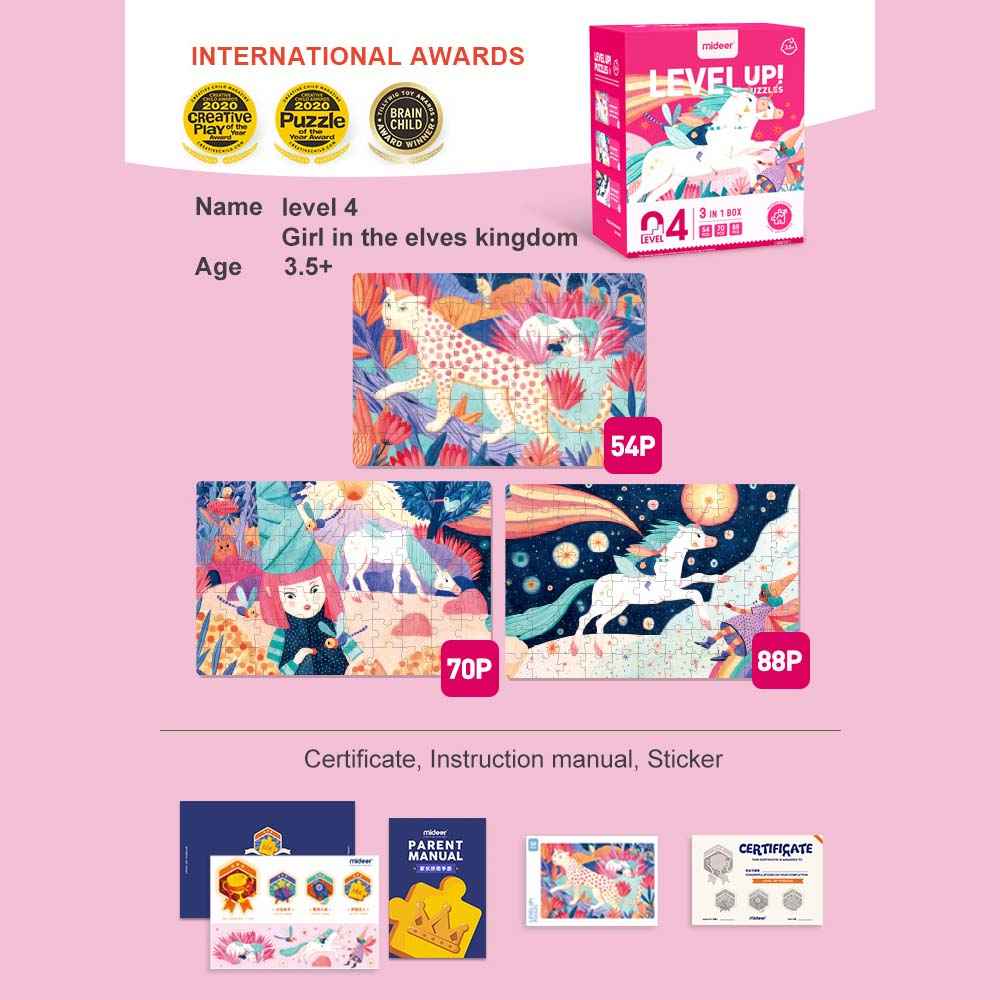 Mideer Level Up Puzzles Unicorn 3-in-1 Level 4 | Educational Puzzle