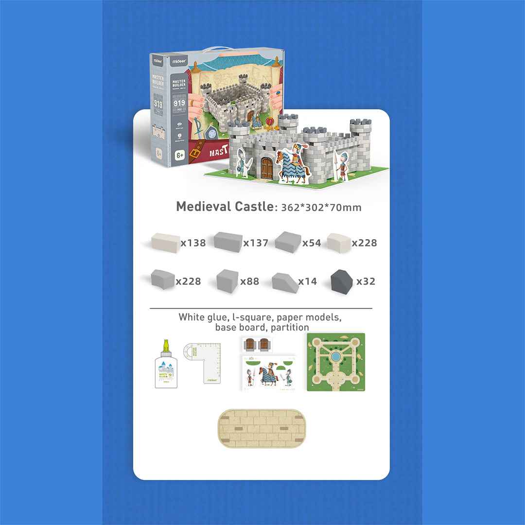 Mideer Master Builder Knight Castle 919-Piece Brick Construction Set