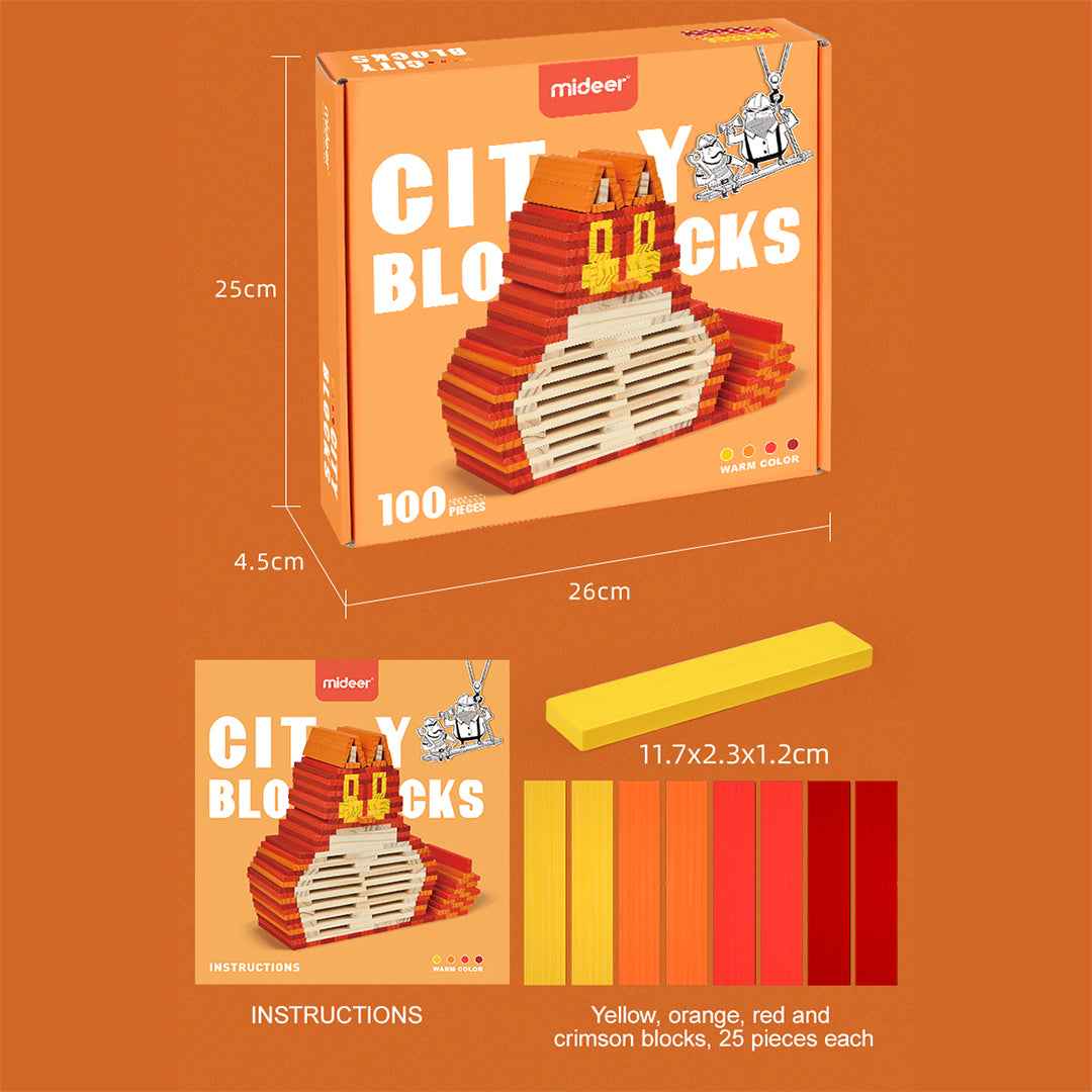 Mideer Wooden City Blocks - Warm (100 Pcs)