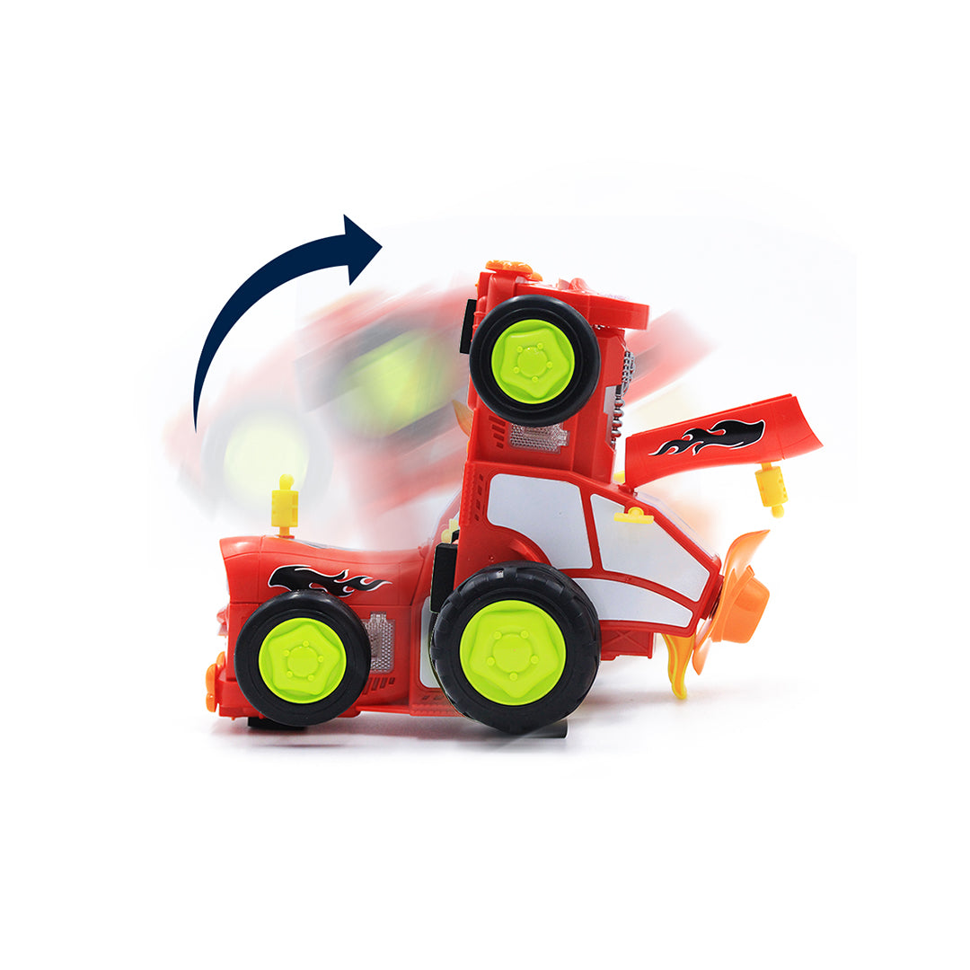 Close-up of the Toy Monster RC Truck with flames and large wheels