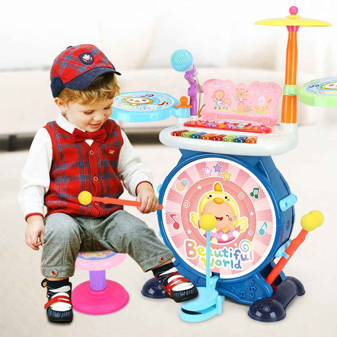 Multi-Functional Drum Toy Set - Includes Piano & Chair - Toyspry