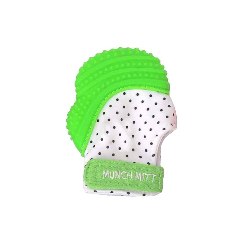 Malarkey Kids Munch Mitt - Baby Teething Mitten (Green Polka Dots)