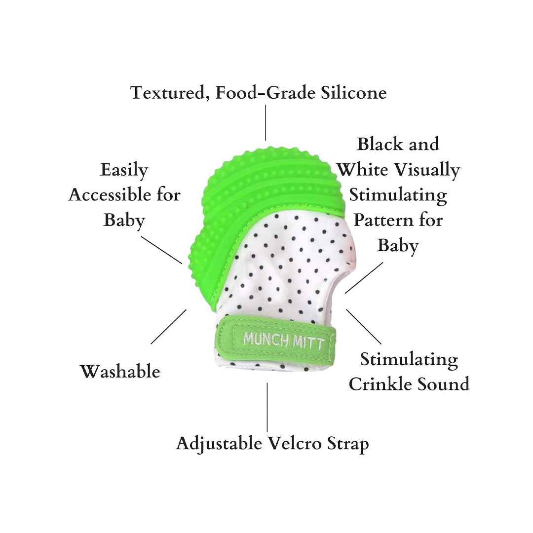 Malarkey Kids Munch Mitt - Baby Teething Mitten (Green Polka Dots) - Toyspry