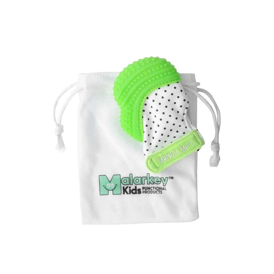 Malarkey Kids Munch Mitt - Baby Teething Mitten (Green Polka Dots) - Toyspry