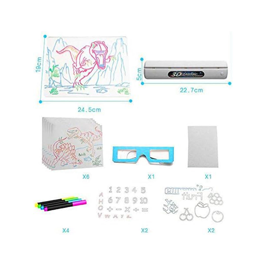 Full set of the light up drawing board with markers and cleaning cloth.