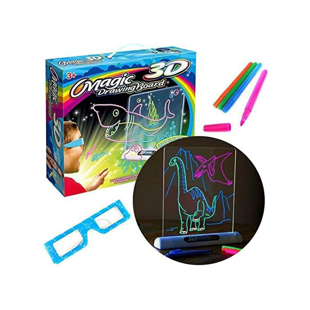 Full set of the light up drawing board with markers and cleaning cloth.