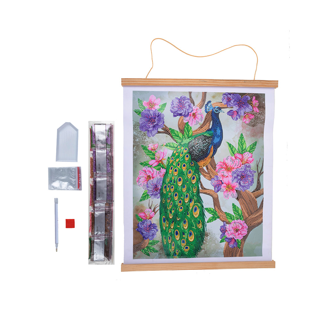 Peacock Peony Crystal Art Scroll Kit - 35x45cm Diamond Painting Wall Art