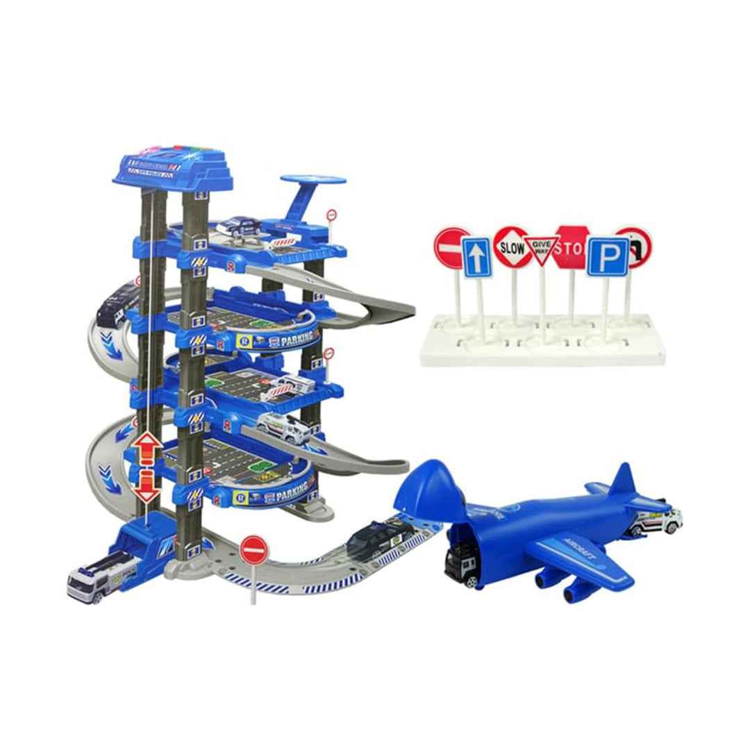 Police Car Park Playset with 4-Level Electric Elevator & Accessories
