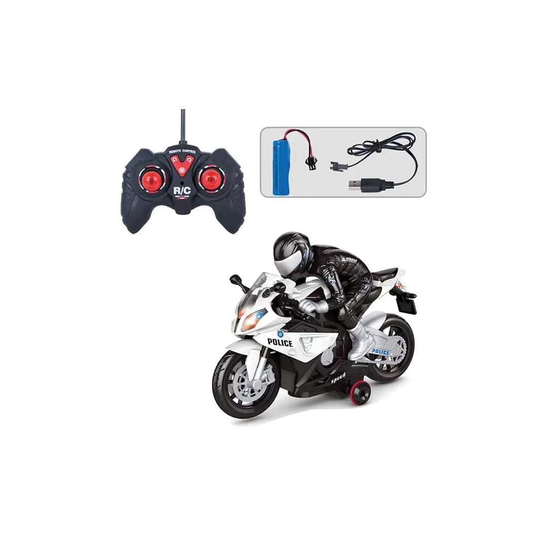 Close-up of the Police Motorcycle Toy with its realistic design and lights