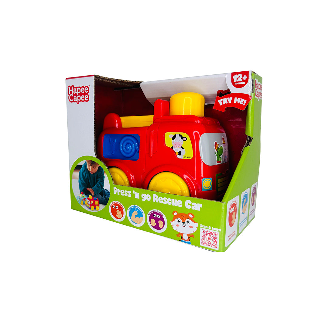 Hapee Capee Press N' Go Rescue Fire Engine - Push Toy - Toyspry