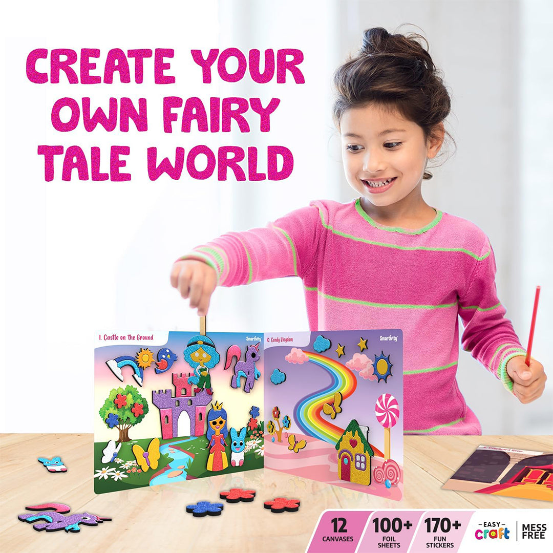 A child excitedly creating a sparkling princess picture with the kit's components
