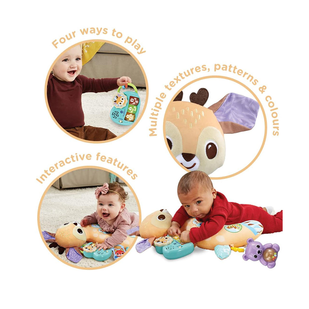 Baby Playing on Fawn Tummy Time Pillow with Musical Piano