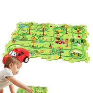 Puzzle Track Car Play Set: DIY Electric Trolley & Assembling Puzzle Board - 25PCS