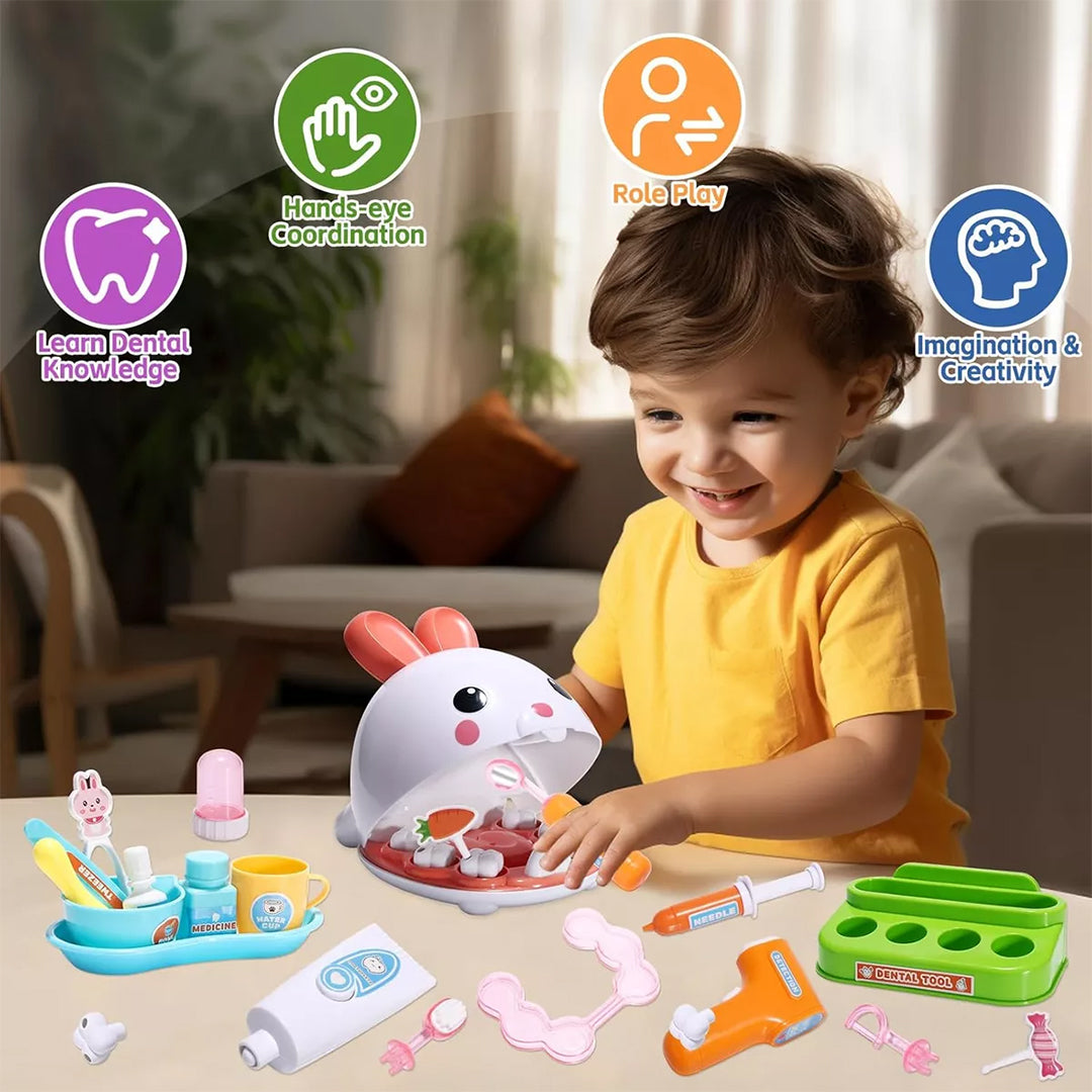 Rabbit Dentist Set: Kids Pretend Play Doctor Toy for Girls & Boys