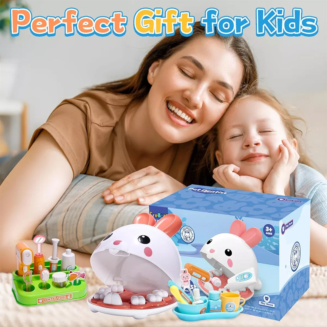 Rabbit Dentist Set: Kids Pretend Play Doctor Toy for Girls & Boys