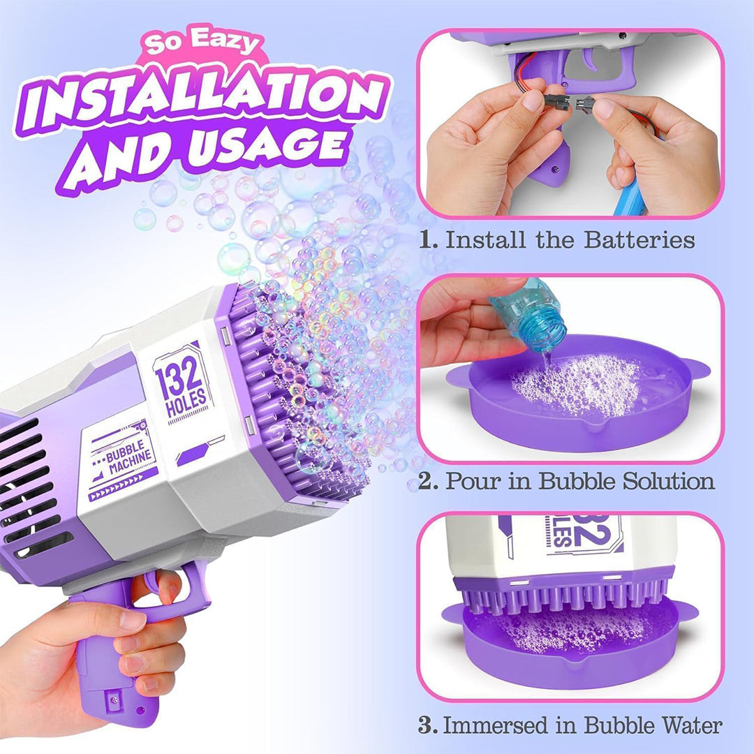 A close-up of the front of the bubble gun, showing the many holes for bubbles