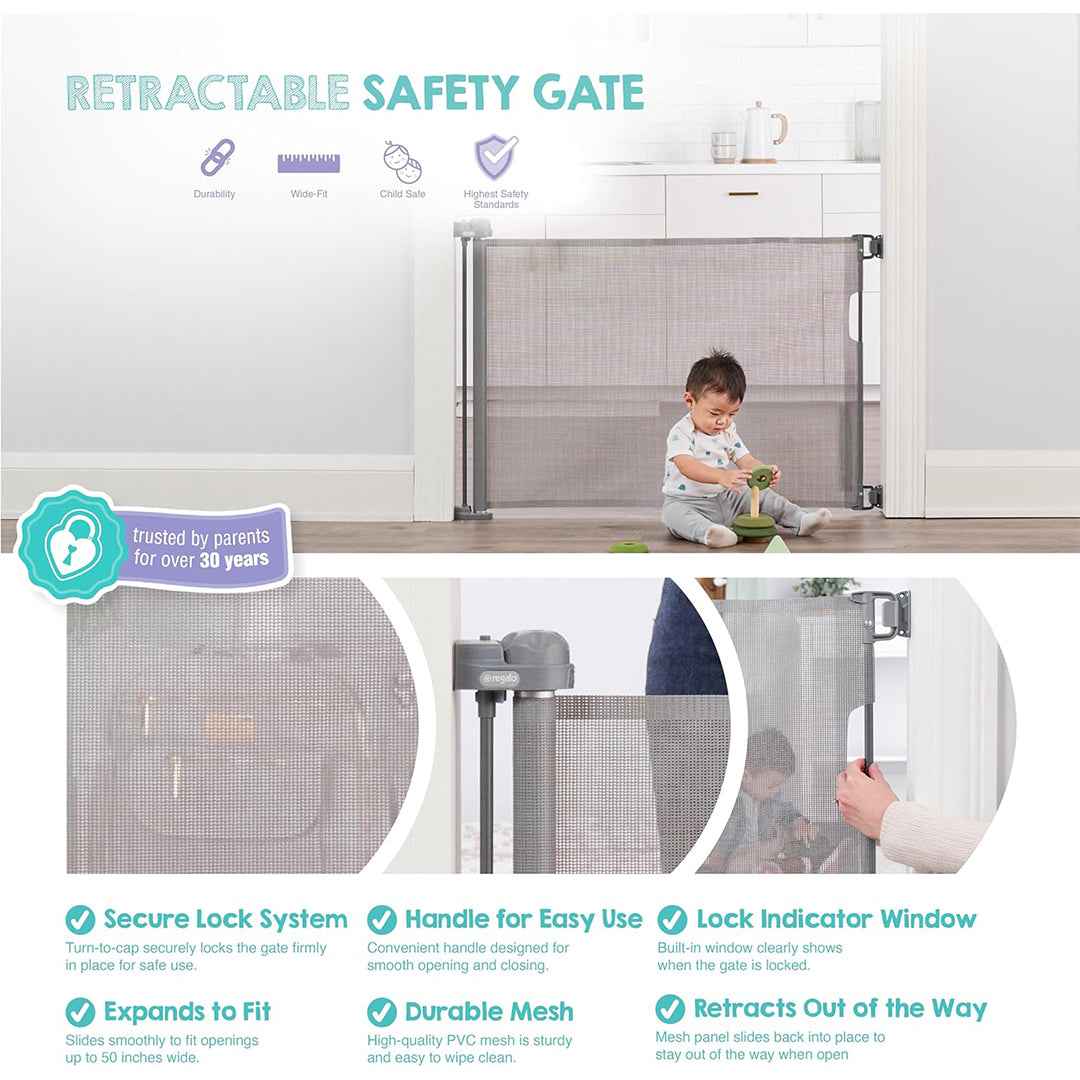 Regalo Fabric Mesh Retractable - Baby Safety Gate - Toyspry