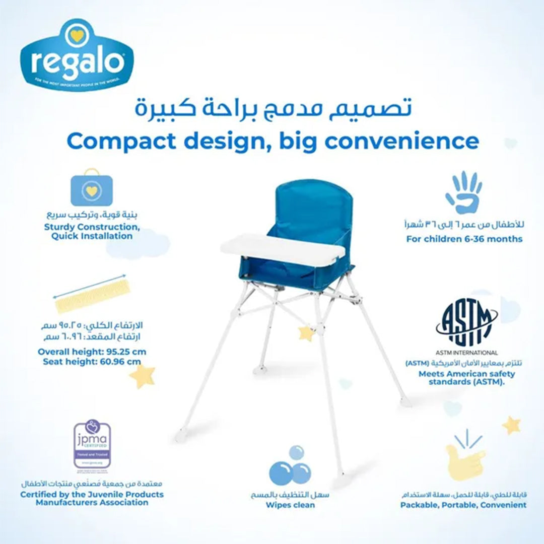 Regalo Portable High Chair - Foldable Baby Seat with Tray