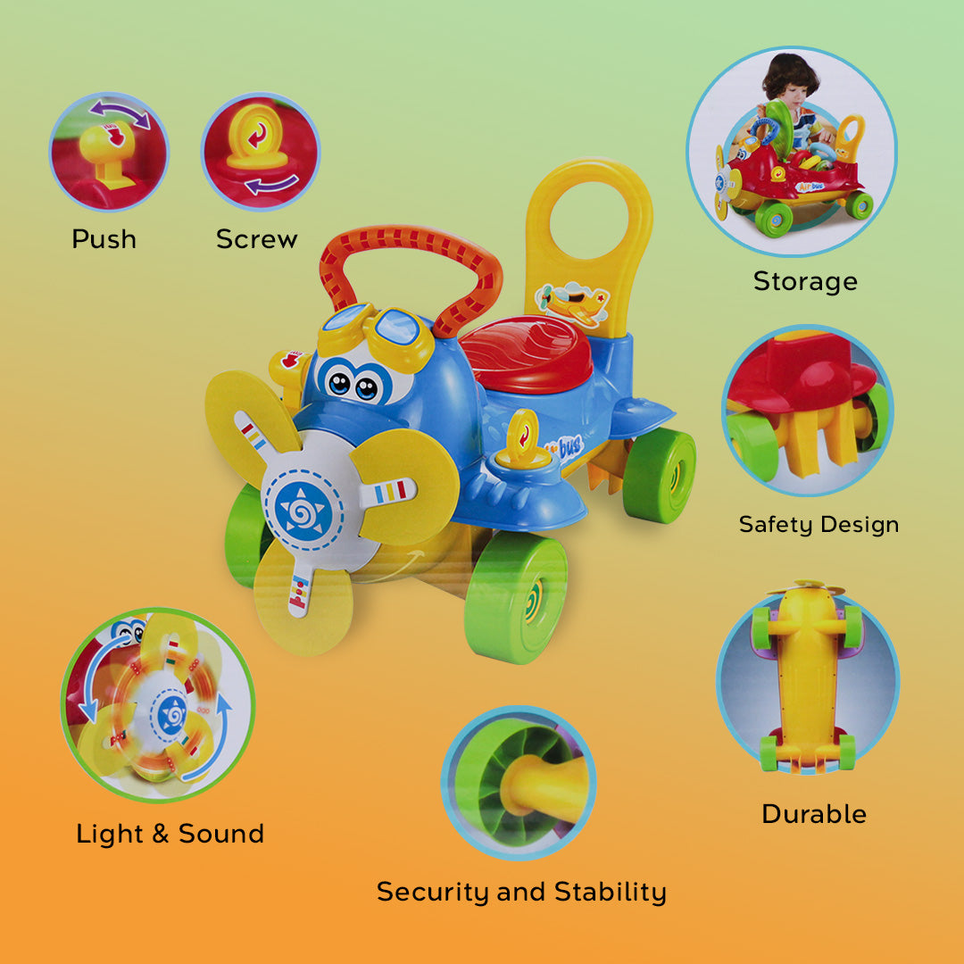 Ride-On Airplane Toy with Lights & Sounds: Kids Push Car & Scooter - Toyspry