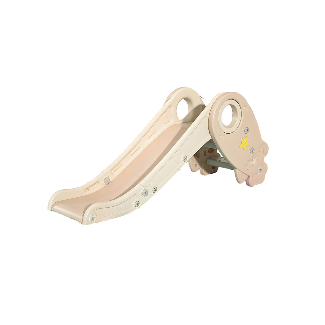 Close-up of an indoor slide for kids, showing a Smooth slide way and triangular structure
