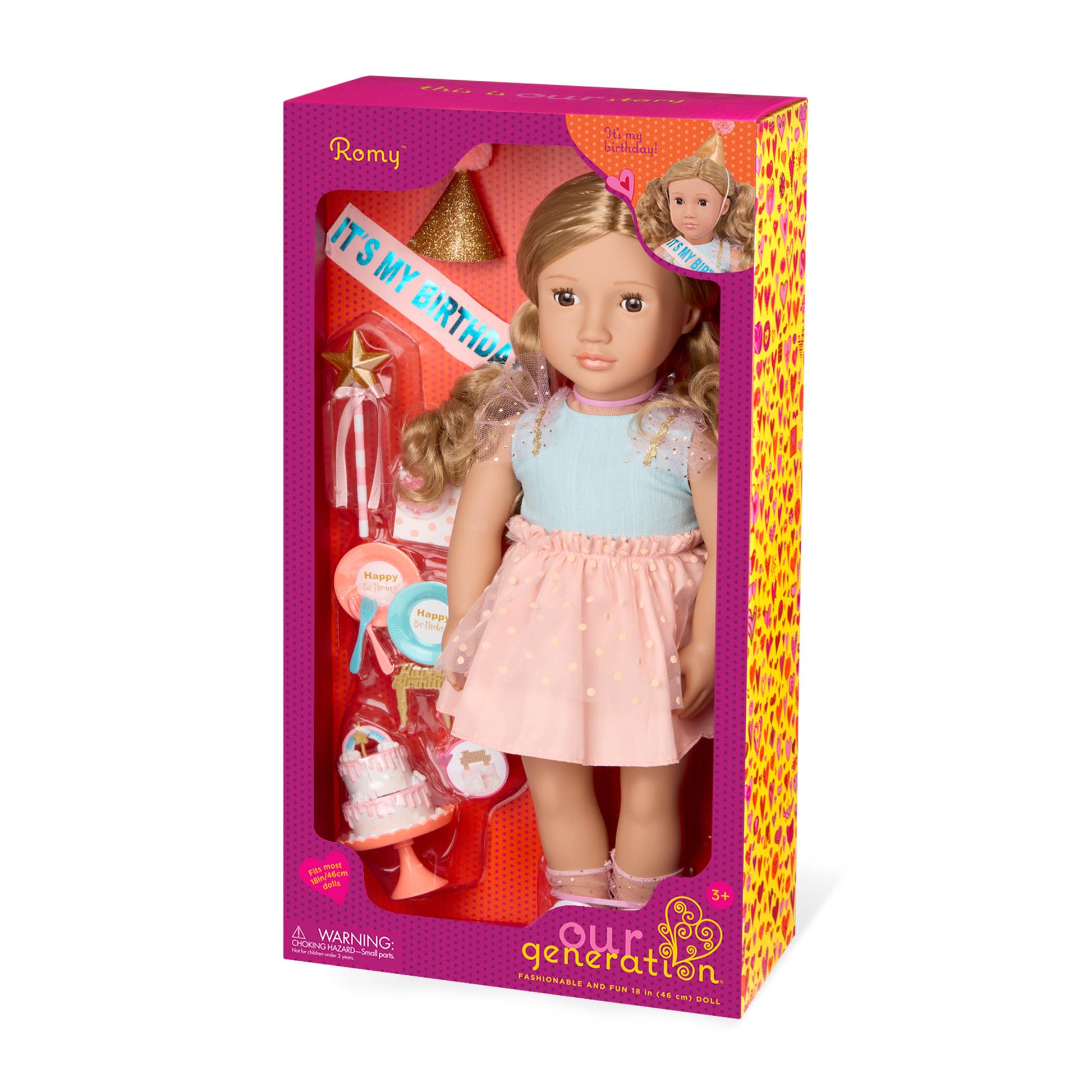 Our Generation Romy Birthday Party Doll - 18-inch Doll with Party Outfit and Accessories