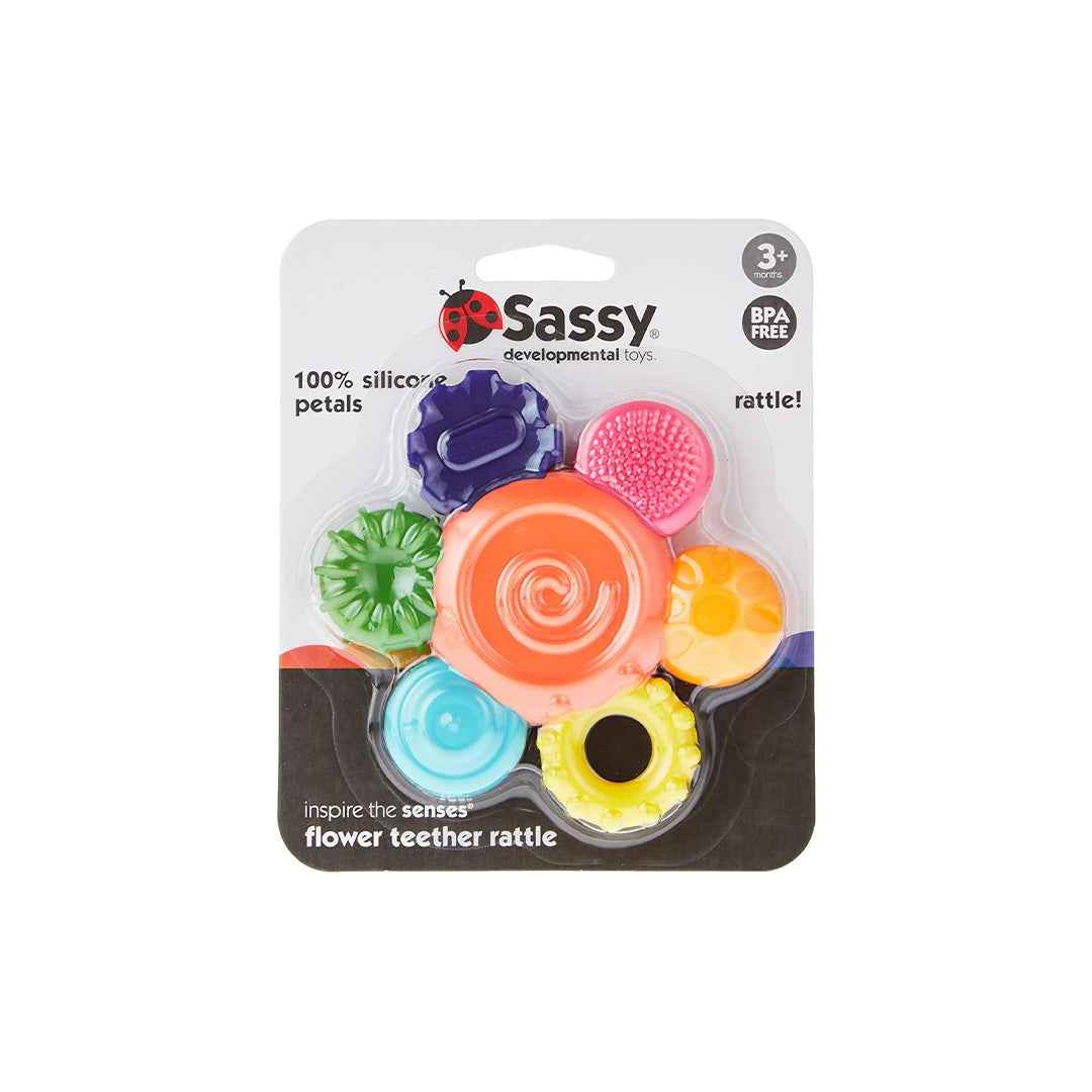Sassy Silicone Flower Teether & Rattle - 2-in-1 Baby Toy (3M+) - Toyspry